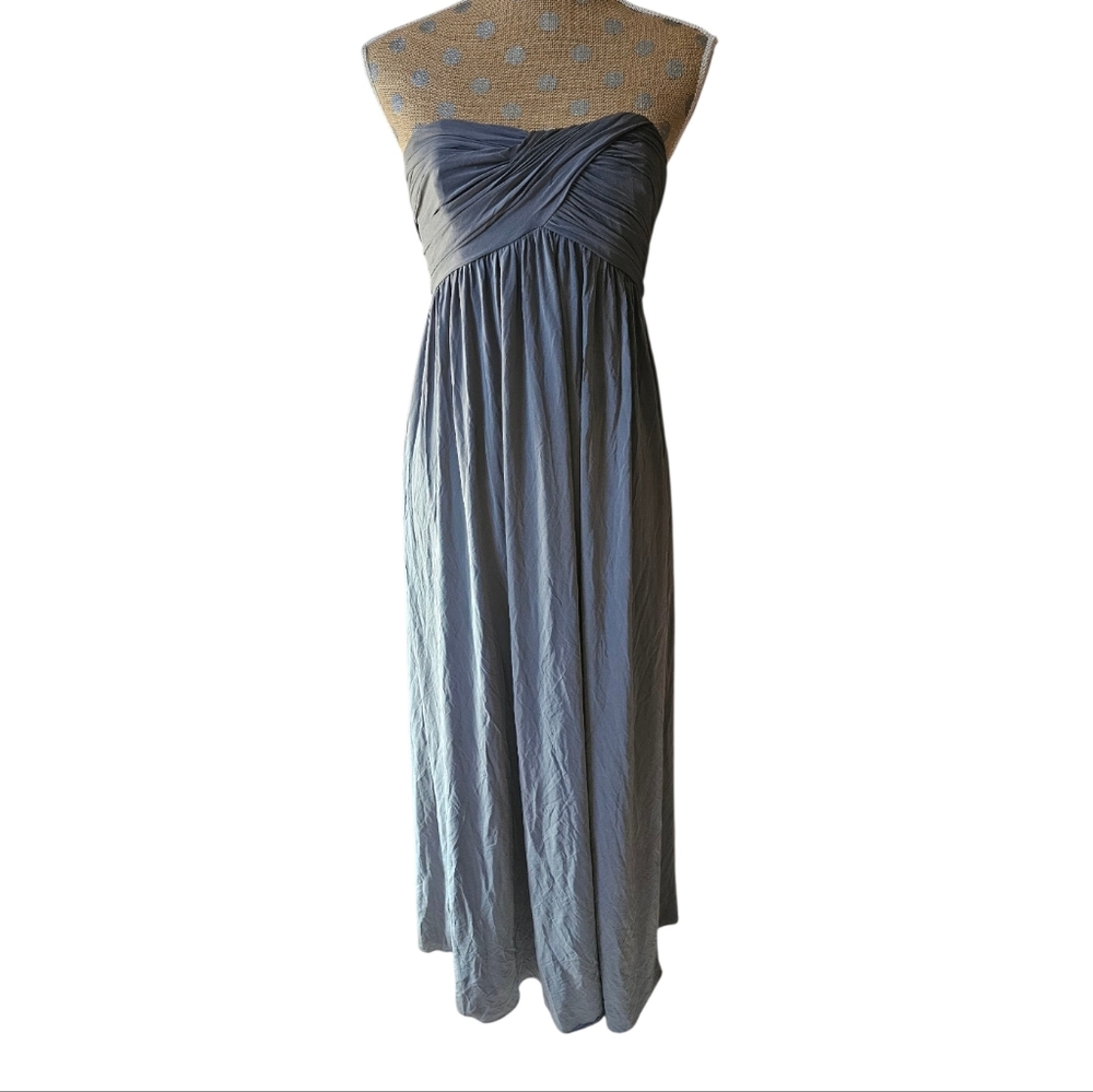 J. Crew Arabelle Liquid Jersey Gray Strapless Twist Front Maxi Formal Dress 2